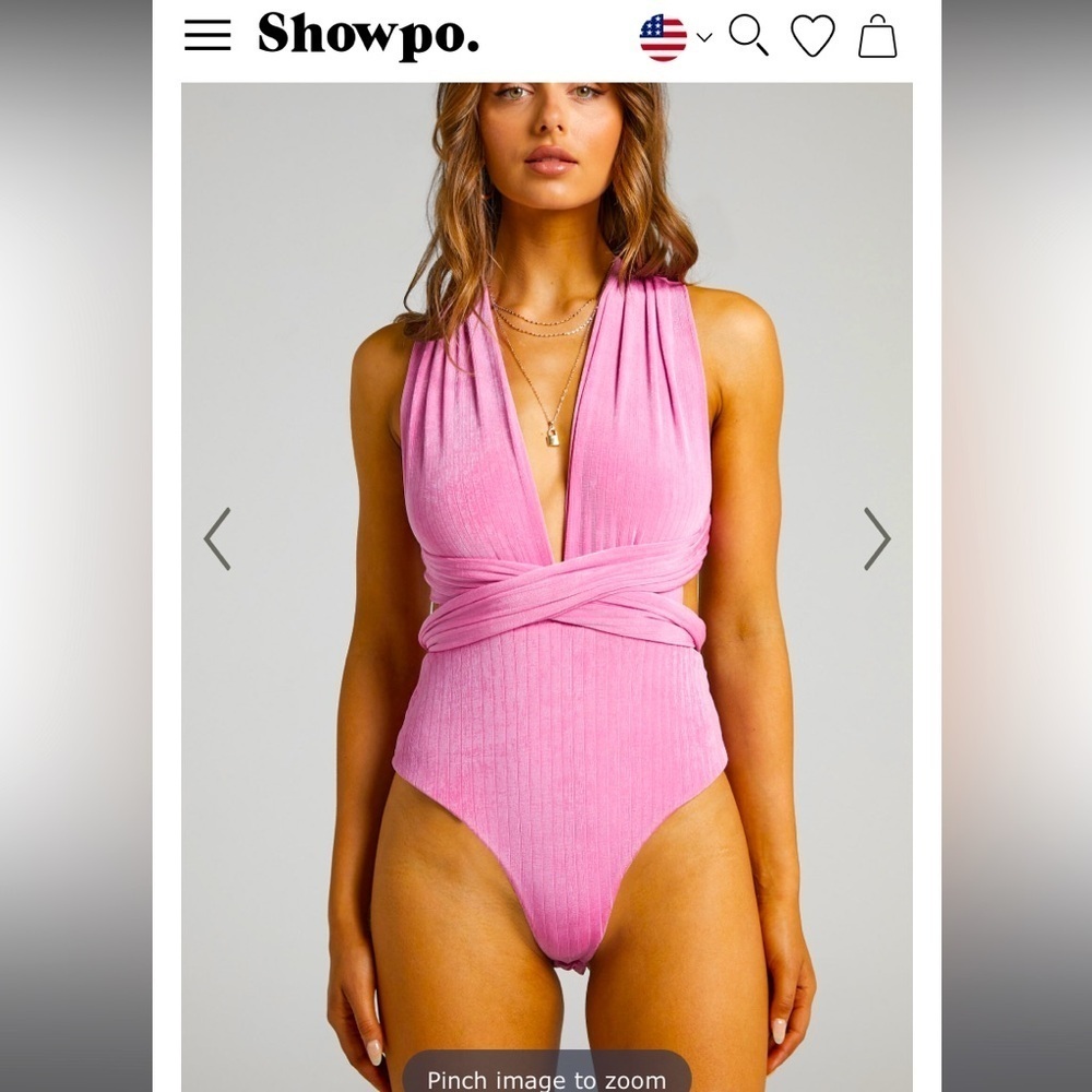 Nwot showpo Australia wrap around pink ribbed bodysuit 6 70$ boho revolve spring